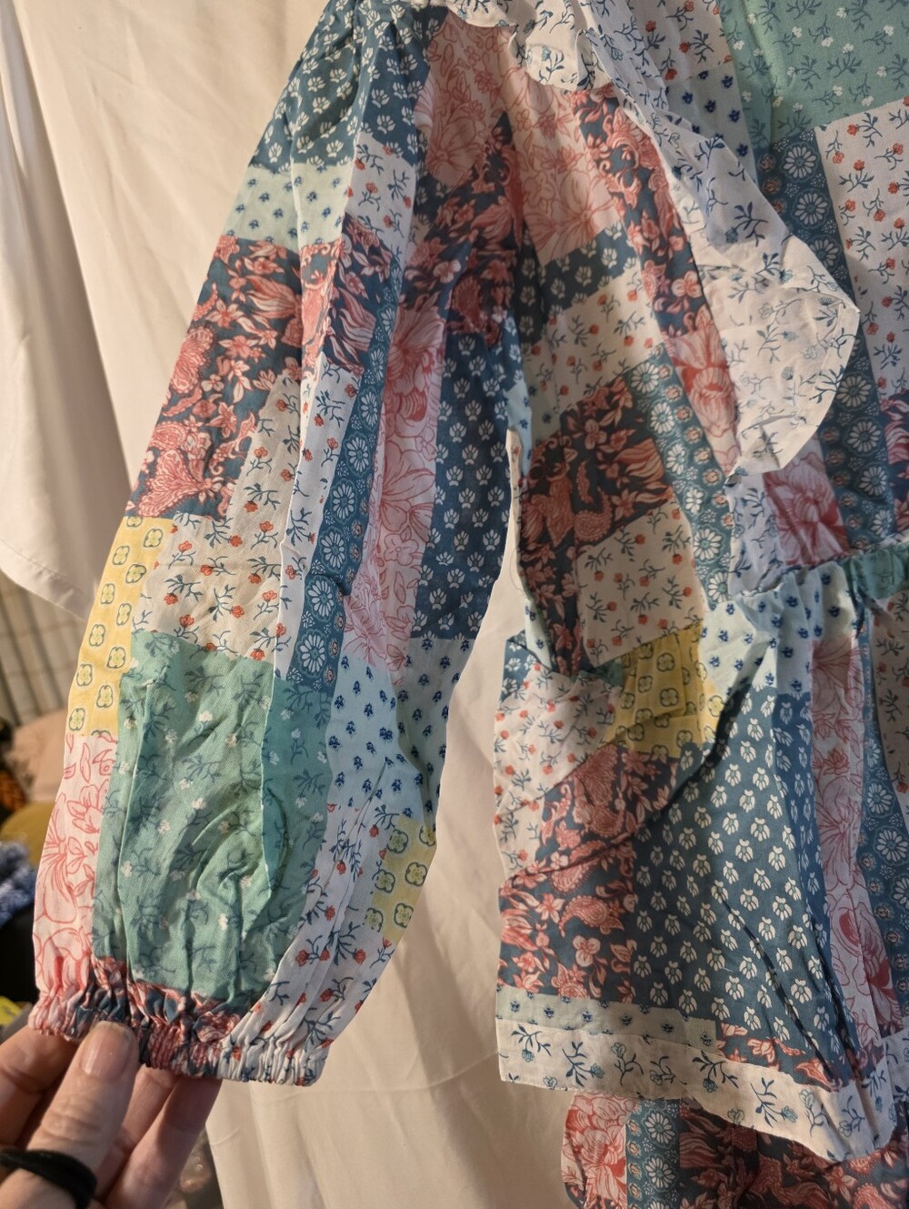 NWT SIMPLY SOITHERN Multi-Color Patchwork Ruffle Dress SZ L - Picture 4 of 6